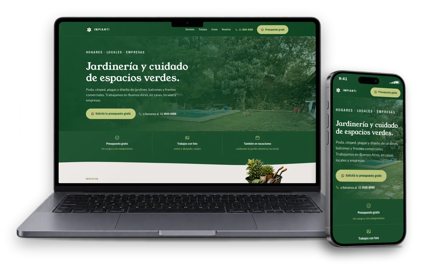La página de Impianti en una notebook y en un teléfono